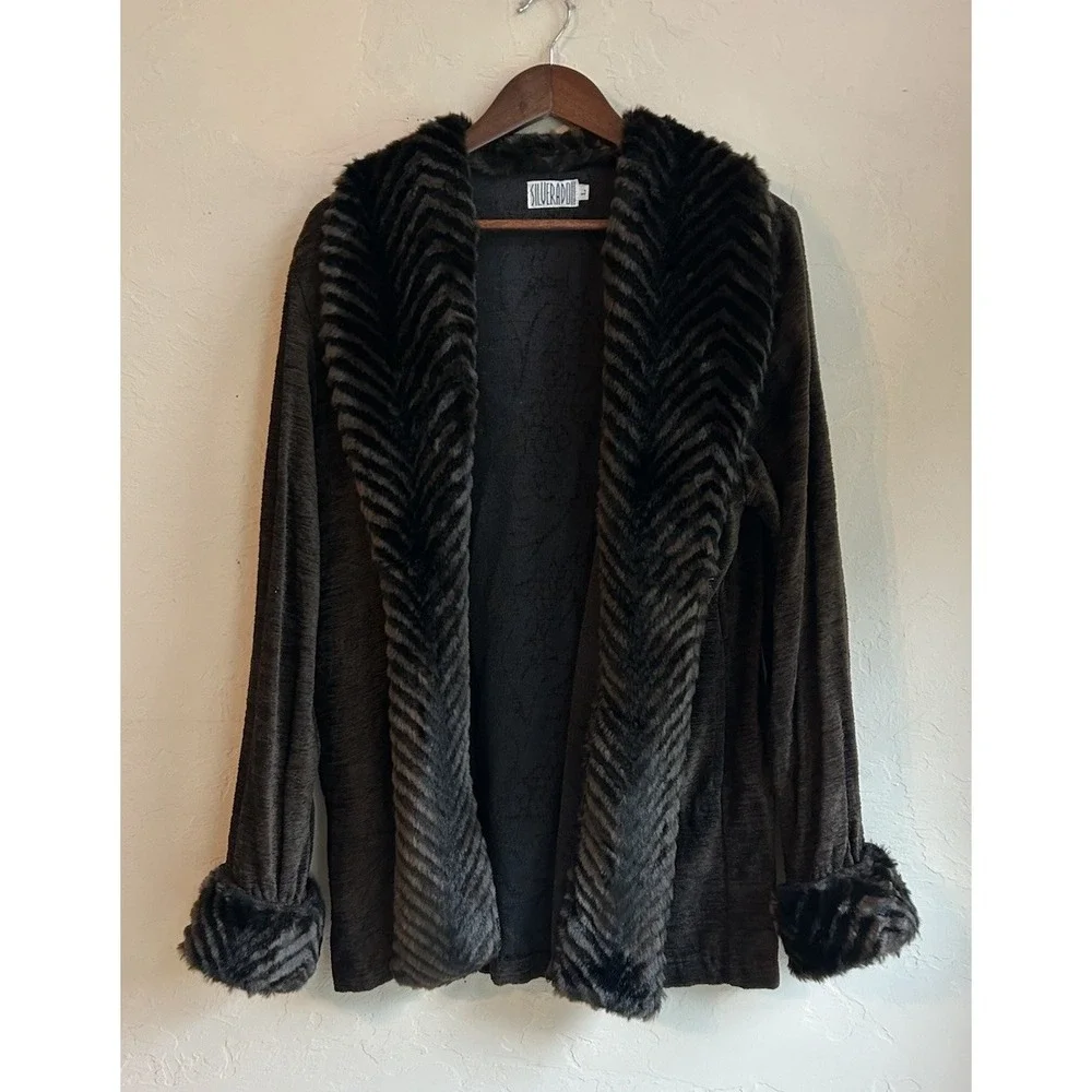 Silverado Faux Fur Trim Long Coat L Western Boho Cowgirl Retro Brown Jacket‎